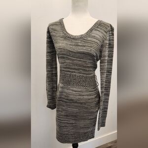 VENUS Ribbed Mock Neck Gray and Black Sweater Dress